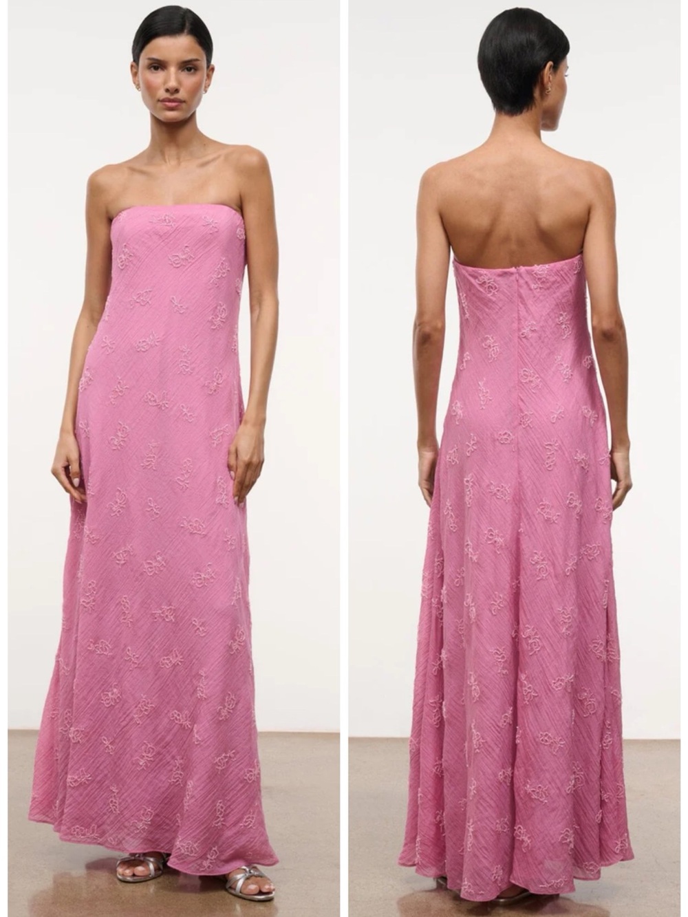 STAUD Cassie beaded organza maxi dress in Flirt pink SZ US 8 NWT